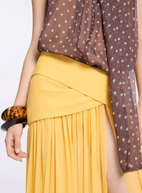 Wrap-Effect Long Silk Skirt