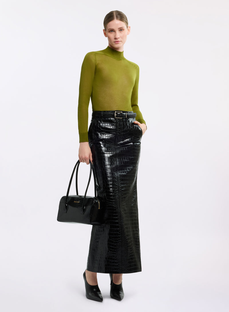 Printed Croco Leather Skirt