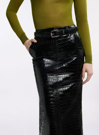 Printed Croco Leather Skirt