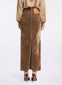 Flocked Denim Long Skirt