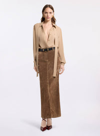 Flocked Denim Long Skirt