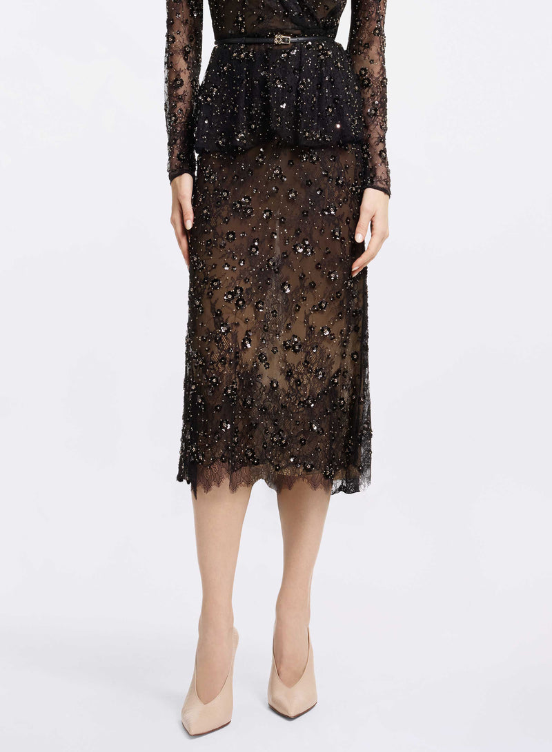 Lace Embroidered Midi Skirt