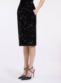 Embroidered Velvet Pencil Skirt