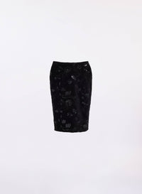Embroidered Velvet Pencil Skirt