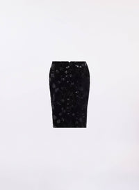 Embroidered Velvet Pencil Skirt