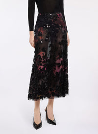 Embroidered Tulle Midi Skirt