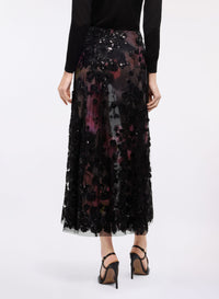 Embroidered Tulle Midi Skirt