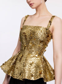 Bead Embroidered Peplum Top